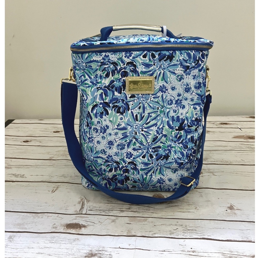 Lilly Pulitzer Wine Carrier Blue Floral Insulated 4 Bottle Bag NWT OS